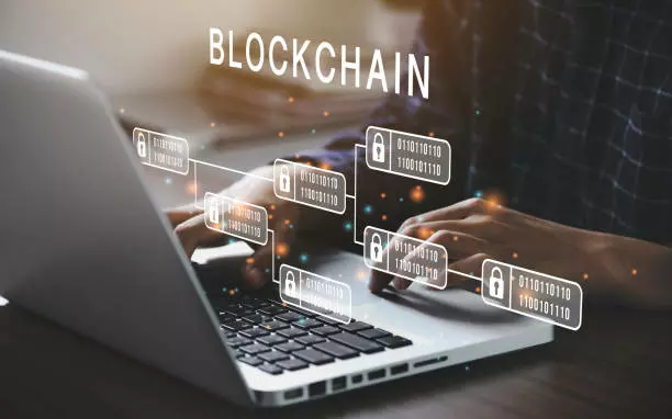 Picture of PC with blockchain technology