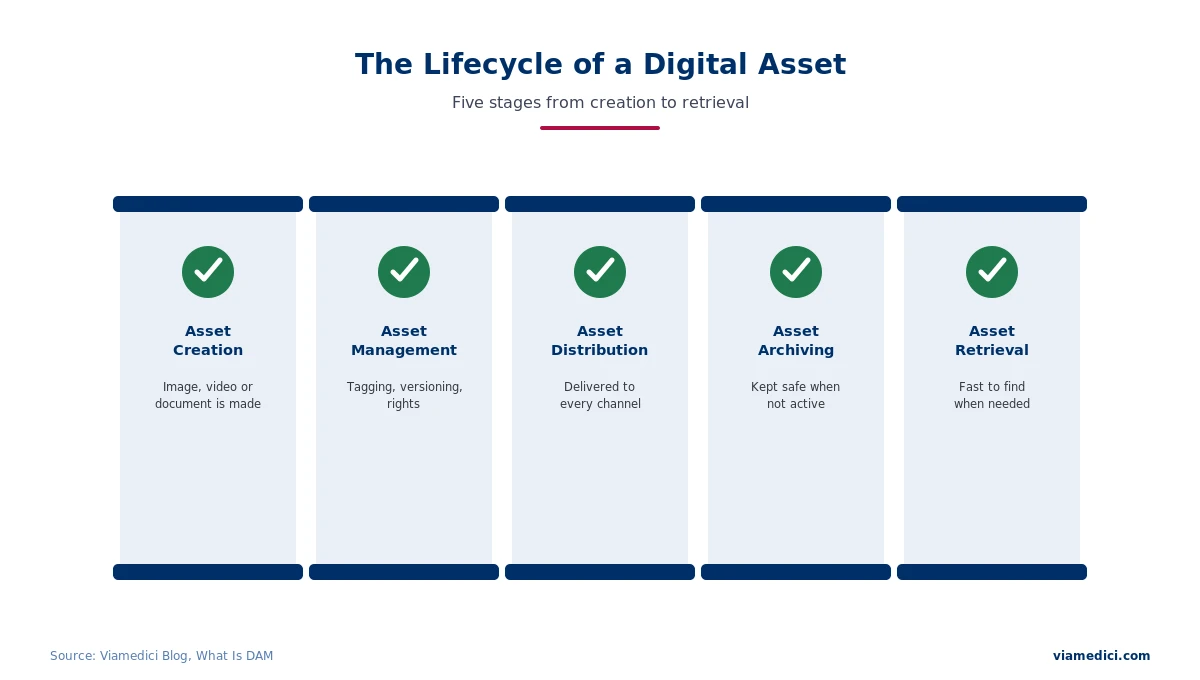 Lifecycle of a digital asset: creation, management, distribution, archiving and retrieval